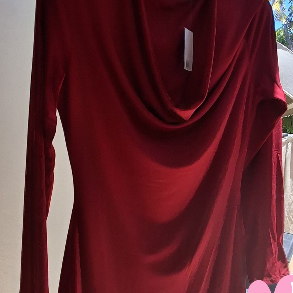 Elegant Red Draped Long Sleeve Top